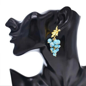 Bali Turquoise Stone Blue Leaf Grape Earrings